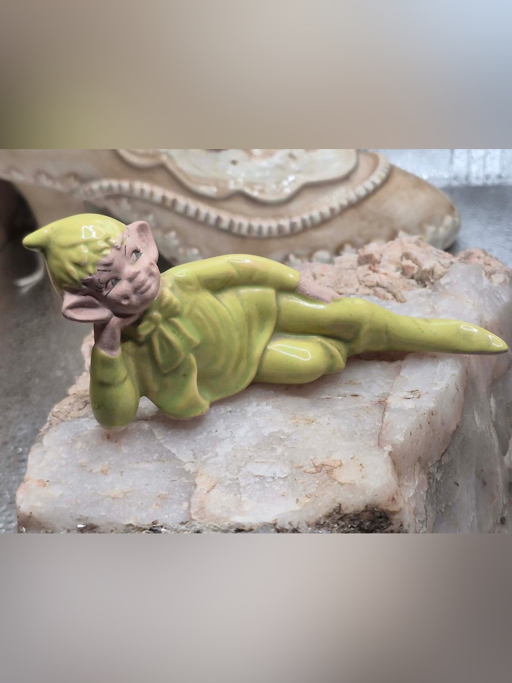 MCM Vintage Green Chartreuse Gilner Pixie - 1950s Elf Leaf Hat Long Pointy Boots